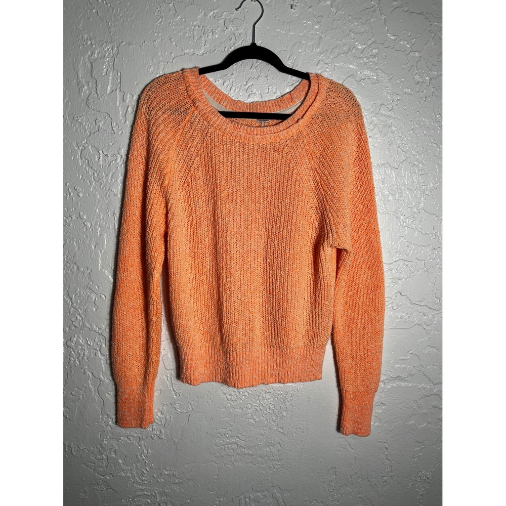 Free People Orange Marled Chunky Knit Cotton Linen Pullover Sweater Large